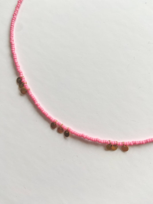 Collier CAPRI, perles roses et sequins