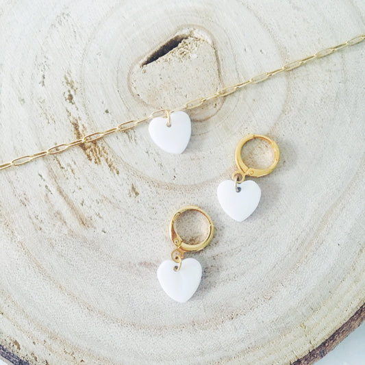 Créoles LOVE, cœur en nacre