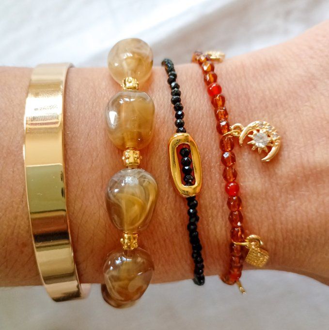 Bracelet OSCAR perles marbrées marron