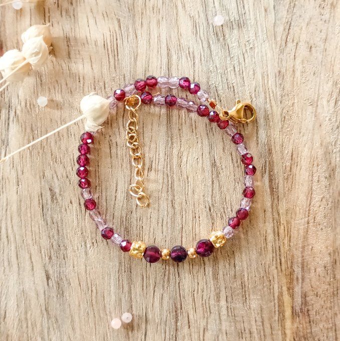 Bracelet HOLIA, perles naturelles grenat et améthyste