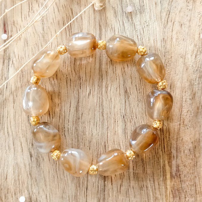 Bracelet OSCAR perles marbrées marron