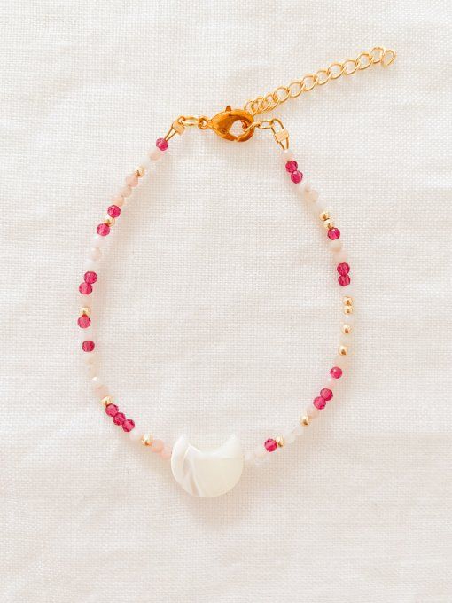 Bracelet AURORE, opale rose, lune en nacre