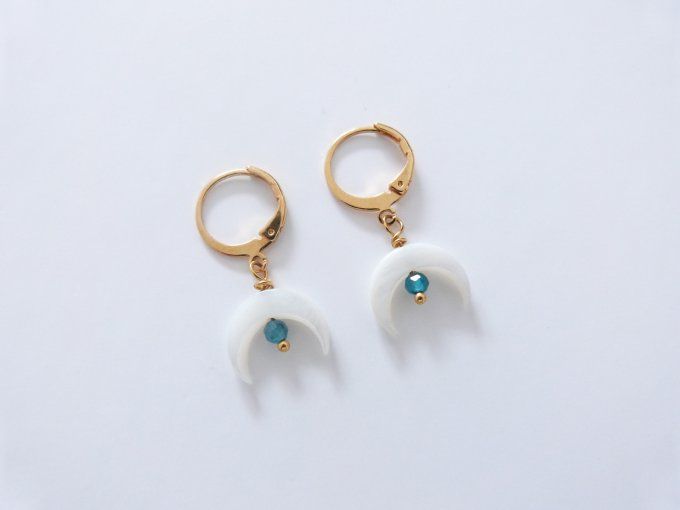 Créoles PURITY, lune nacre et apatite