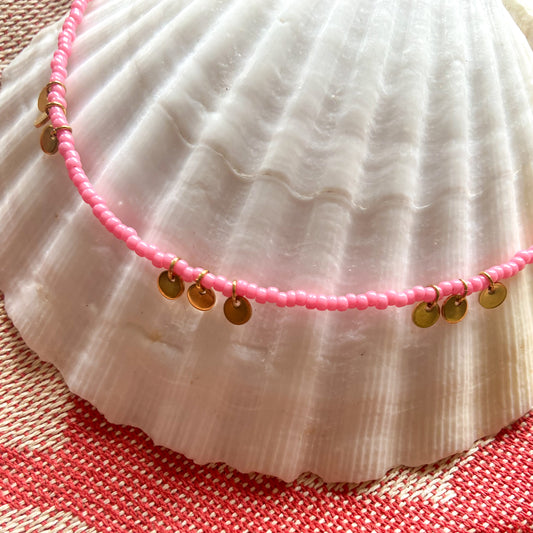 Collier CAPRI, perles roses et sequins