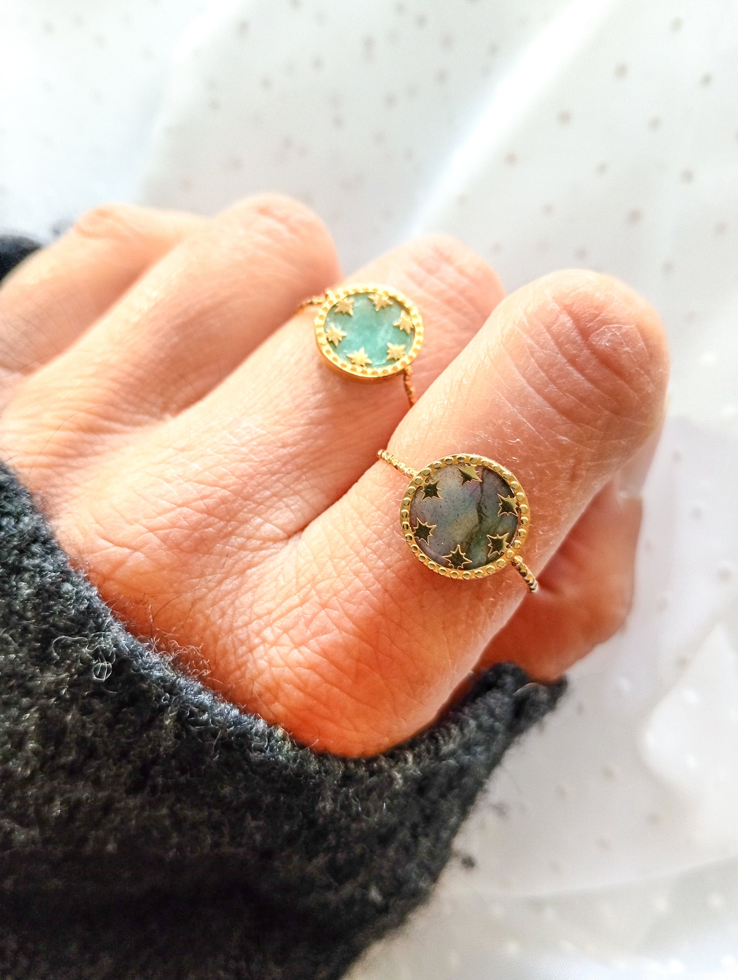Bague réglable étoiles labradorite, Bague ASTER