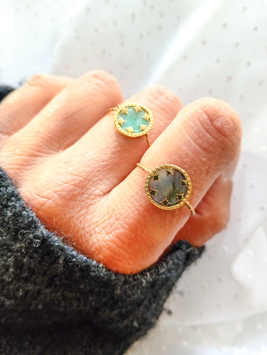 Bague réglable étoiles labradorite, Bague ASTER